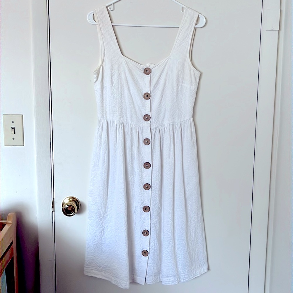 Mango Sleeveless Square Neck Button-Down White Dress US Size 4